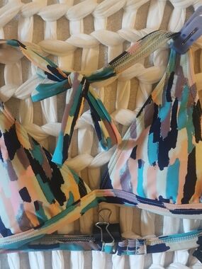 Roxy Multicolor Brushstroke Halter Swim Top Reinforced Stitching - Size [S] 34 B